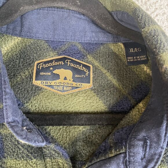 Freedom Foundry Shirt Mens XL Fleece Button Up Green Blue Plaid Flap Pockets - Picture 9 of 12